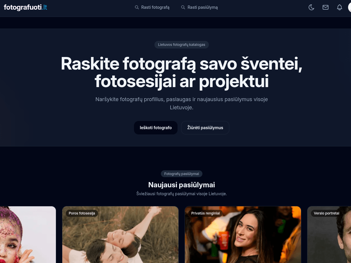 Fotografuoti.lt platformos pradinis puslapis